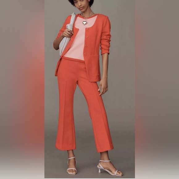 Anthropologie Maeve Blazer Scoop Neck Cutaway Red Jacket - Picture 9 of 11